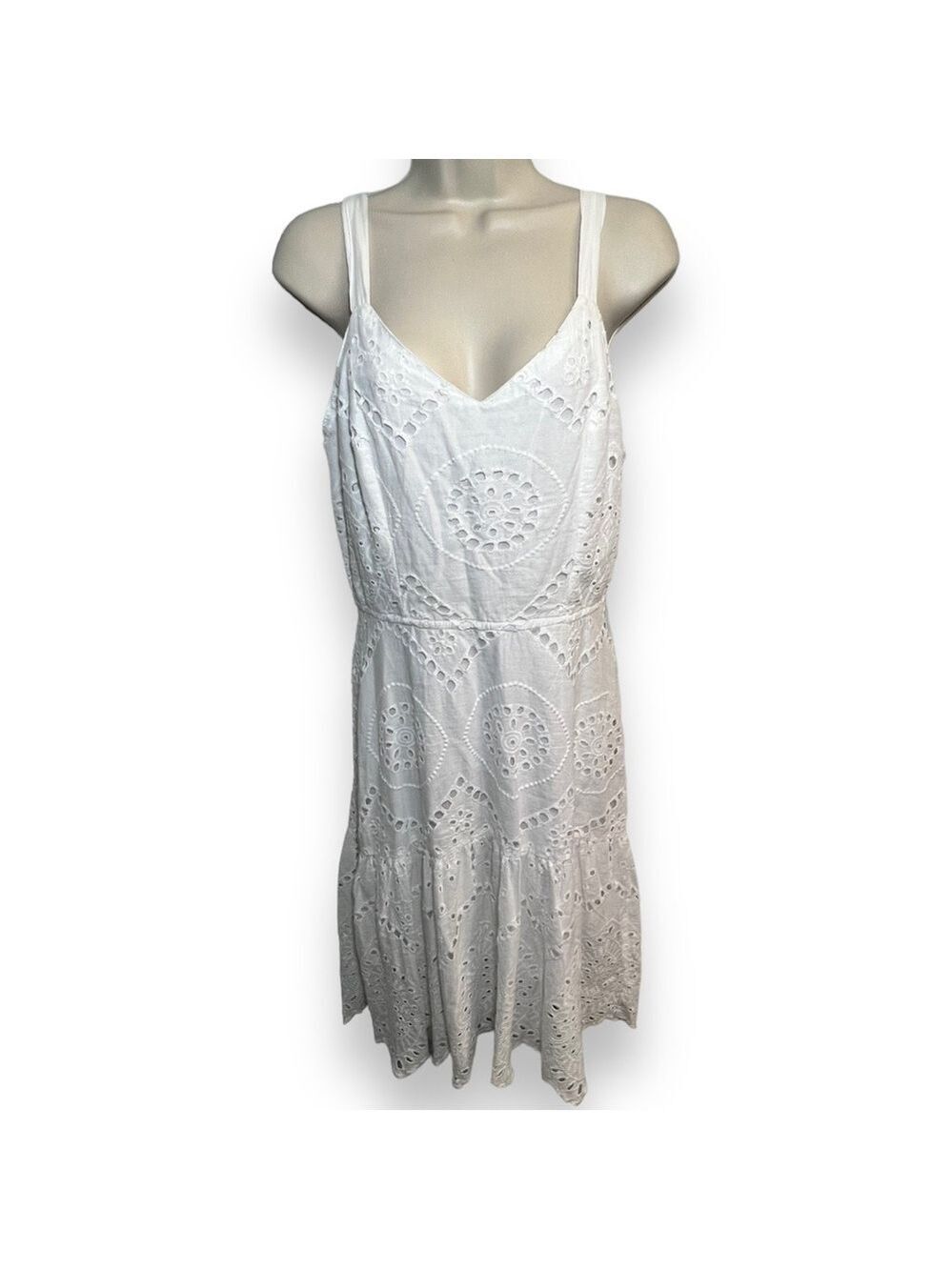 JAPNA Women’s Spaghetti Strap Eyelet Dress White Size Large
